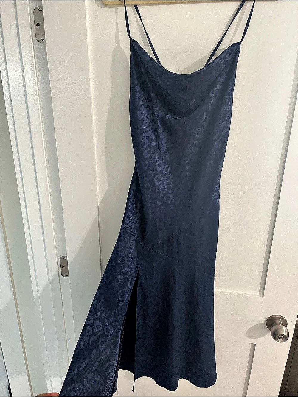 Aakaa Animal Print Slit Midi Dress  in Navy Blue Size Small